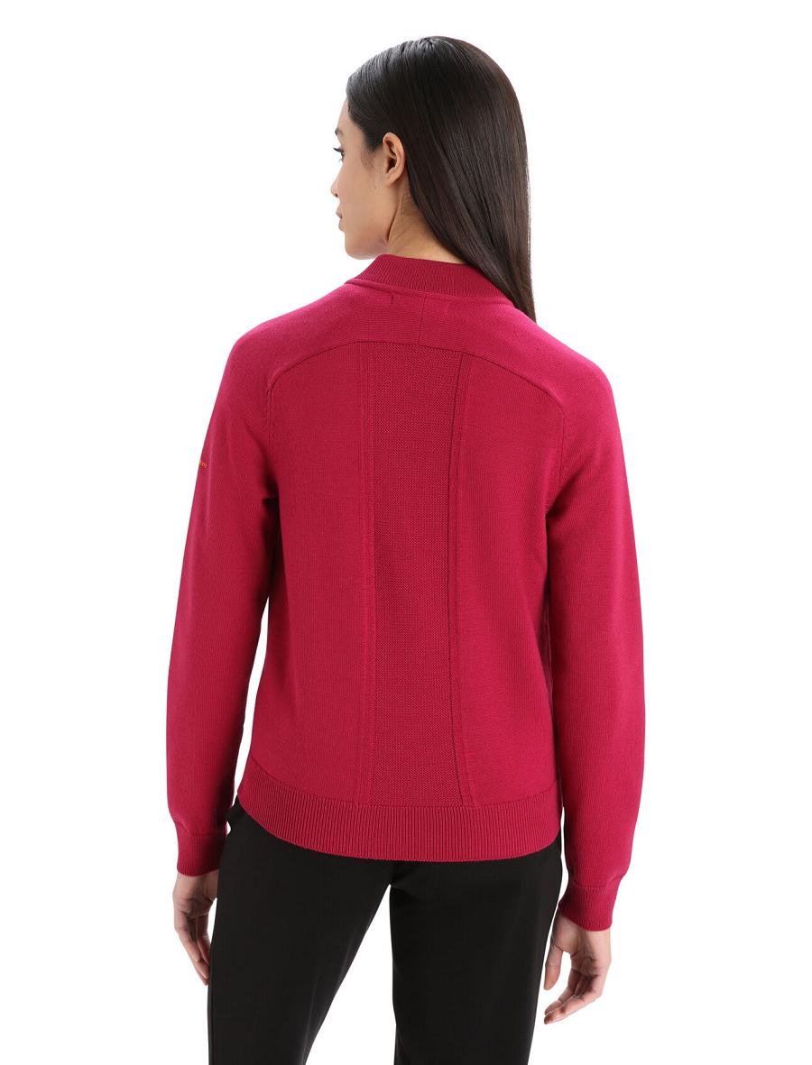 Women's Icebreaker City Label ZoneKnit™ Merino Insulated Knit Bomber Jackets Cherry | CA 1289QMAZ